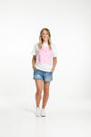 Chris Tee - White with Pink Bloom Print Panel