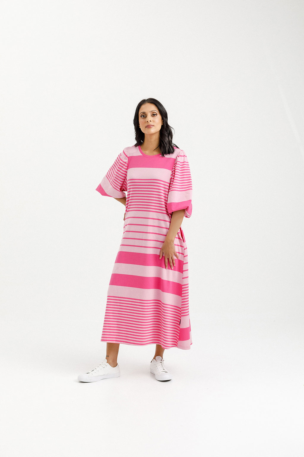 Ivy Midi Dress - Irregular Pink Stripe