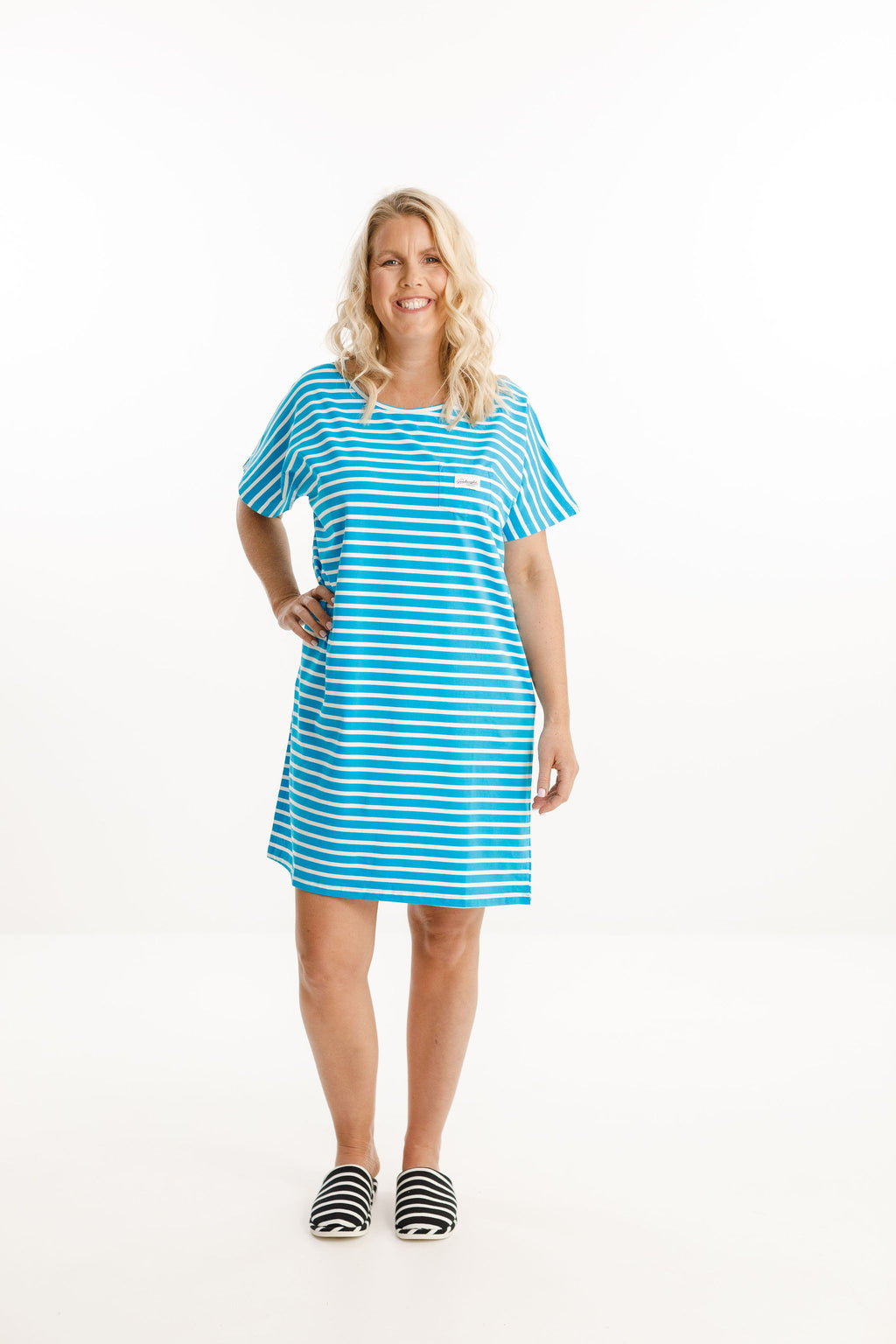 Night Dress - Sale - Blue & White Stripes