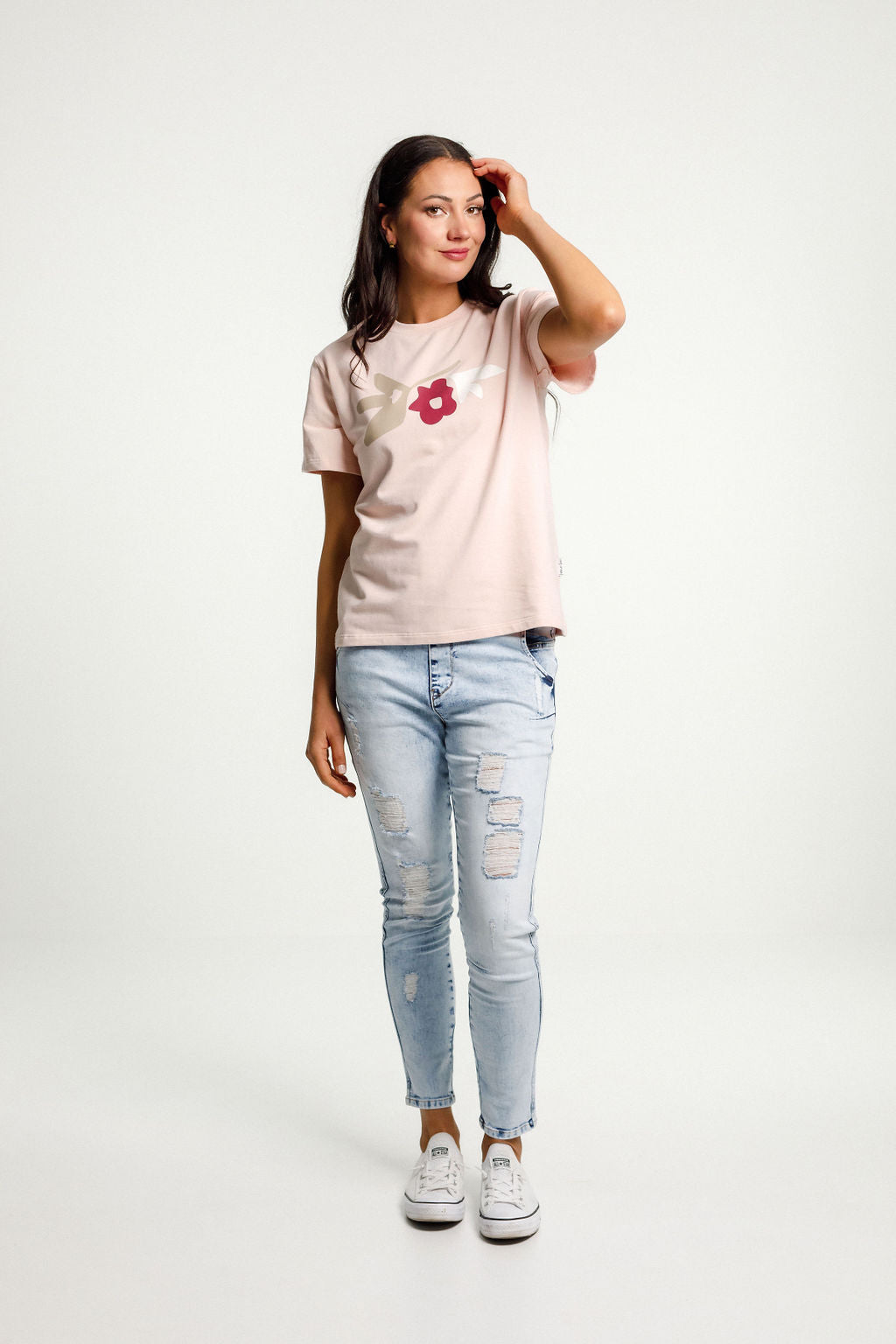 Chris Tee - Winter Weight - Sale - Peach with Meta Floral Bouquet Print