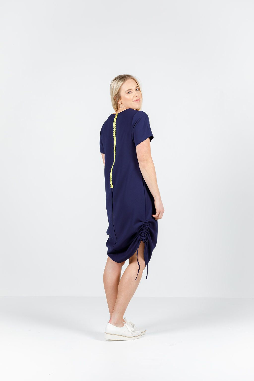 Ruched Zip Dress - Sale - Navy with yellow zipper