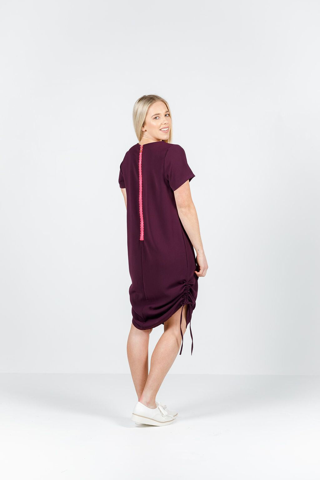Ruched Zip Dress - Sale - Grape with pink zipper
