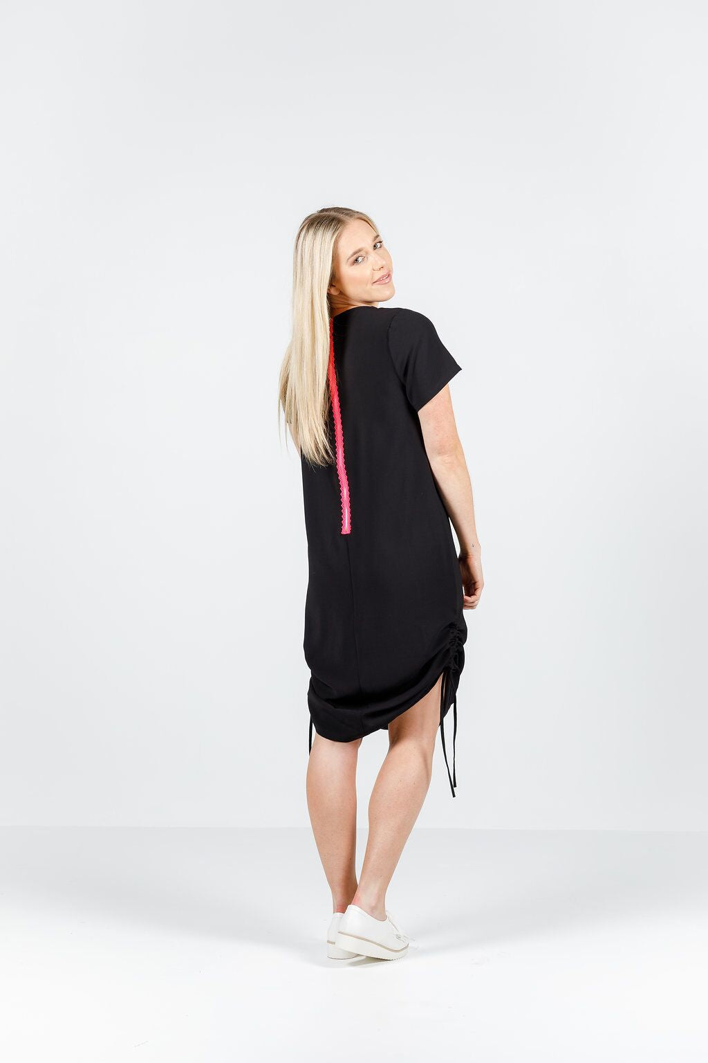 Ruched Zip Dress - Sale - Black with pink zipper