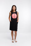 Taylor Singlet Dress - Sale - Black with Pink Yarrow Spot Placement Print