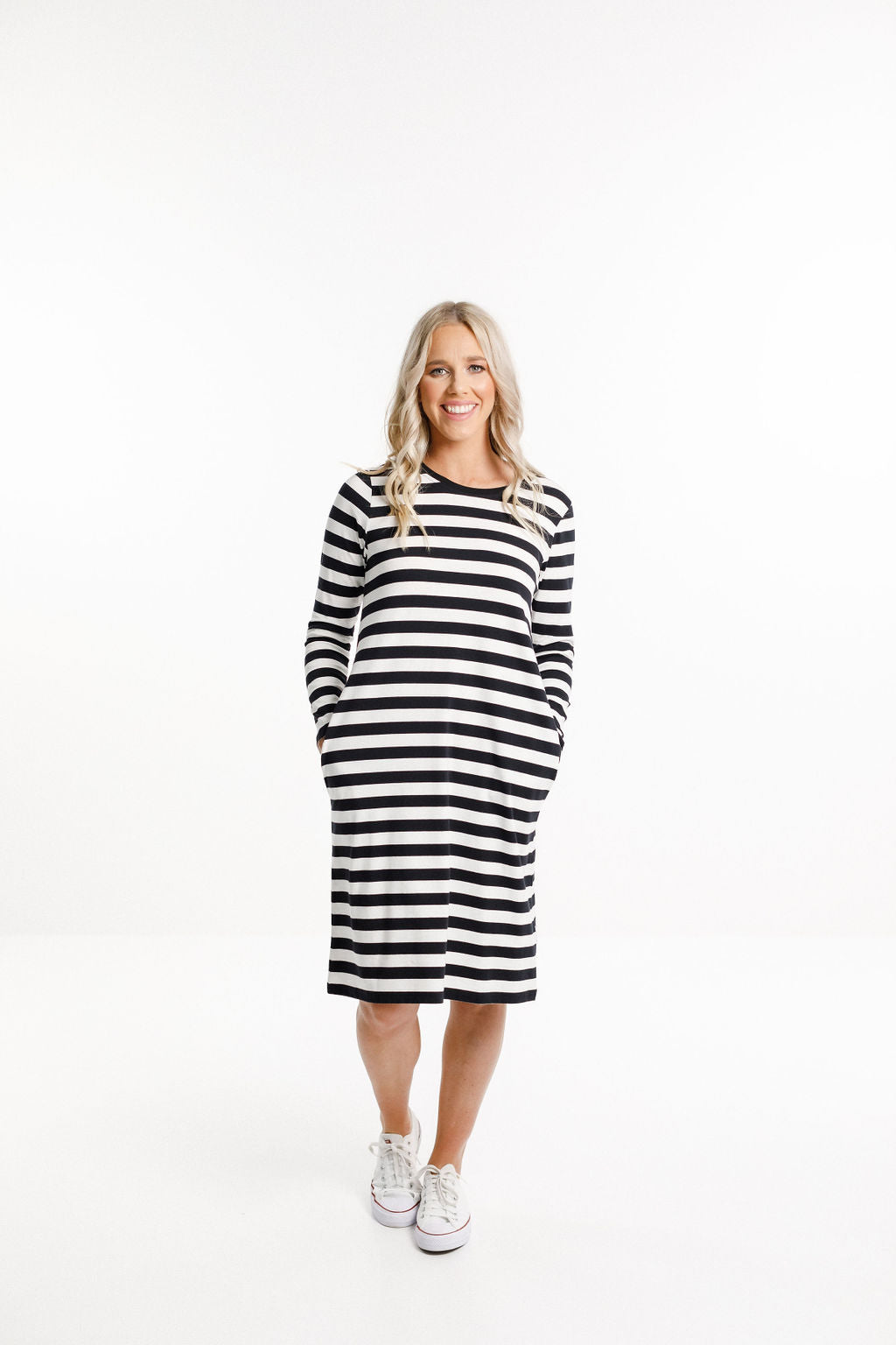 Long Sleeve Taylor Dress - Black & White Stripes