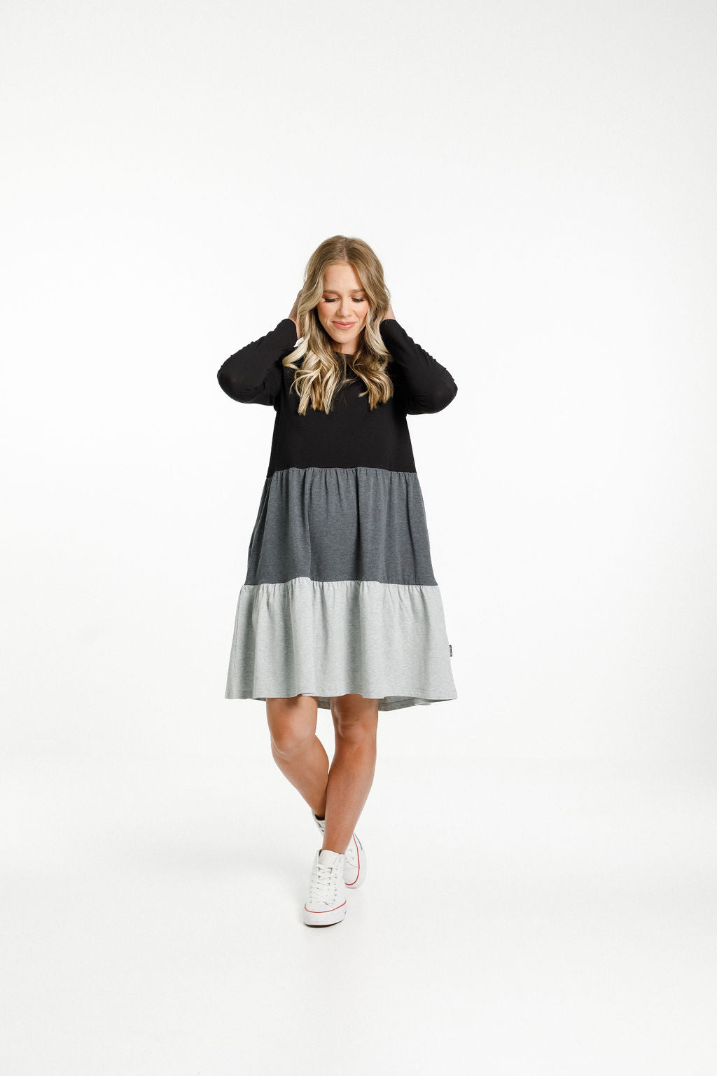 Long Sleeve Kylie Dress - Black/Charcoal/Grey