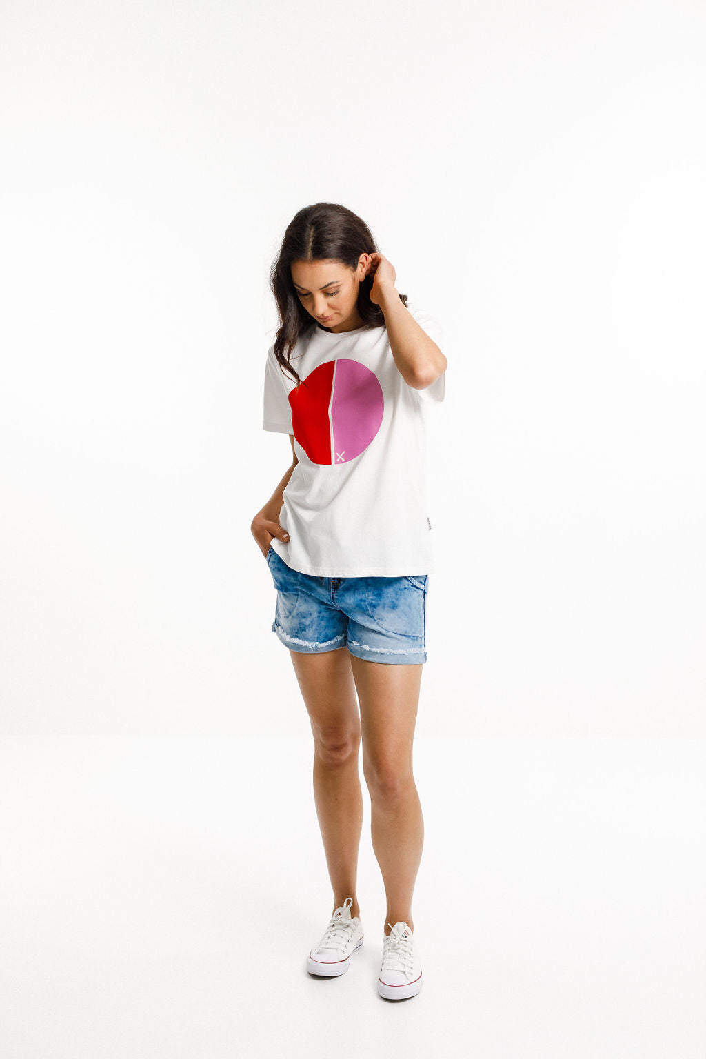 Chris Tee - Sale - White with Red/Ruby Rose Cut Circle