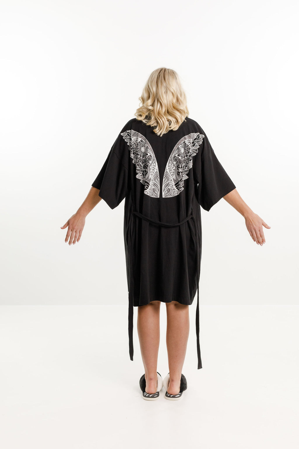 Short Robe - Black with White Wings